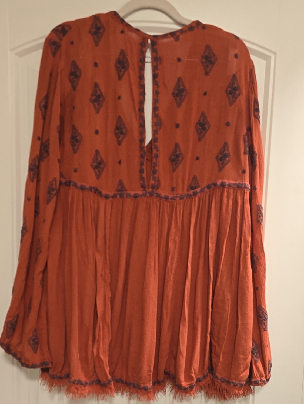 🌟7/25$ Free People Diamond Oversized Embroidered Tunic Top Cinnamon Size Small - Picture 6 of 8